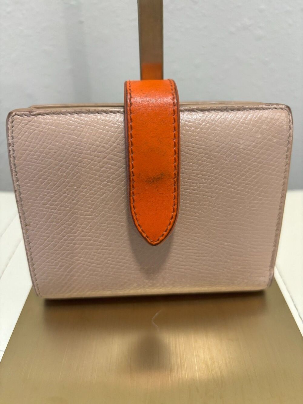 CELINE Bicolour Medium Strap Wallet In Grained Calfskin In Natural/Orange